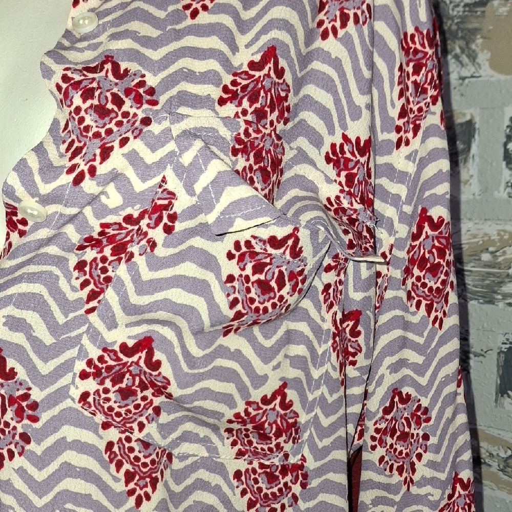 Anthropologie PORRIDGE Red Graphic Long Sleeve Button Down Shirt - Picture 8 of 10